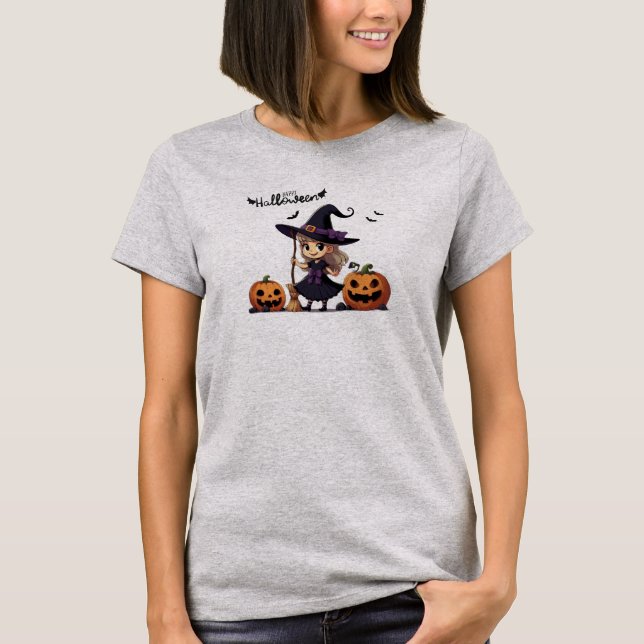 T-shirt Cute, anime sorcière Halloween (Devant)