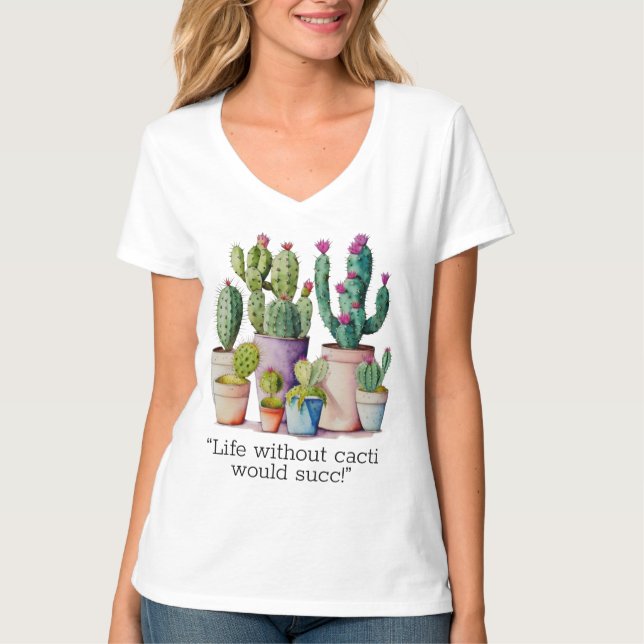 T-shirt Cute aquarelle cactus succulents dans les pots (Devant)