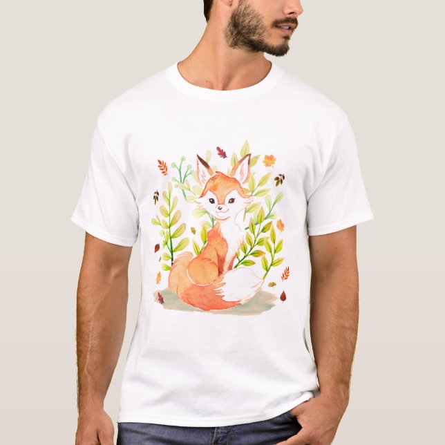 T-shirt Cute aquarelle Fox animal (Devant)