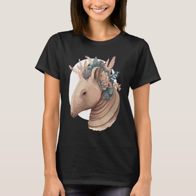 T-shirt Cute Armadillo Flower Crown Watercolor Animal (Devant)
