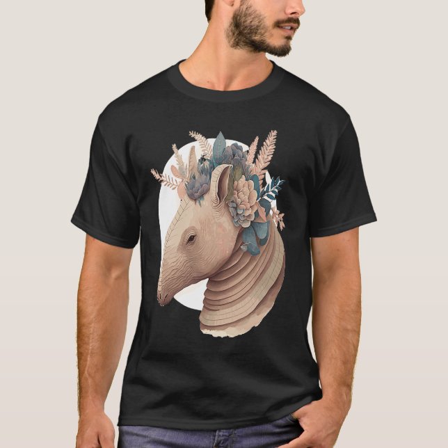 T-shirt Cute Armadillo Flower Crown Watercolor Animal (Devant)