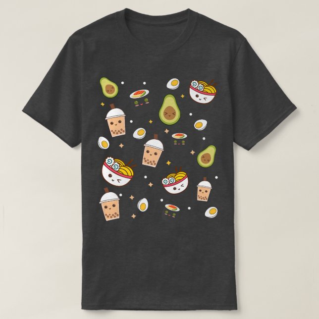 T-shirt Cute Art For Ramen Noodle Avocado Sushi & Boba Tea (Design devant)