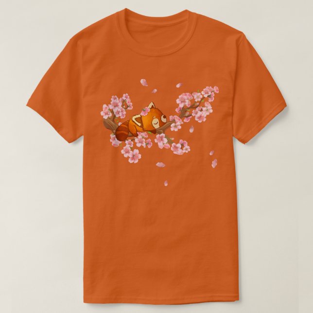 T-shirt Cute Art Japonais Cerise Blossom Kawaii Panda Roug (Design devant)