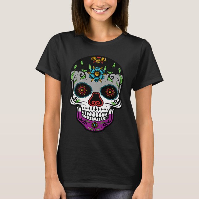 T-shirt Cute asexual proud flag sugar skull (Devant)