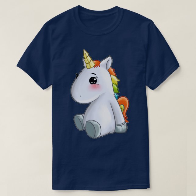 T-shirt Cute Assis Unicorne Avec Rainbow Mane Idée Cadeau (Design devant)