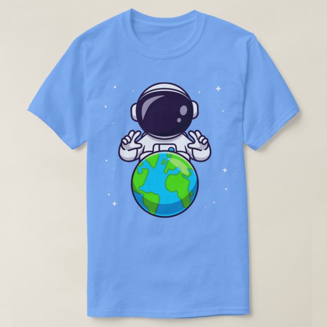 T-shirt Cute Astronaut Avec La Terre En Dessin Spatial (Design devant)