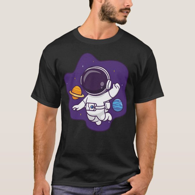 T-shirt Cute Astronaut Flottant Dans L'Espace Avec La Plan (Devant)