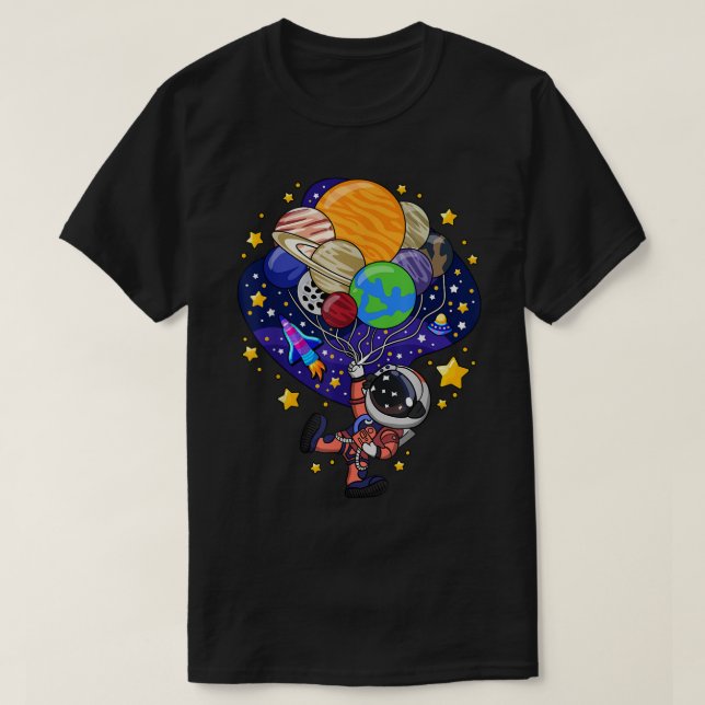 T-shirt Cute Astronaut Planet Balloon Design (Design devant)