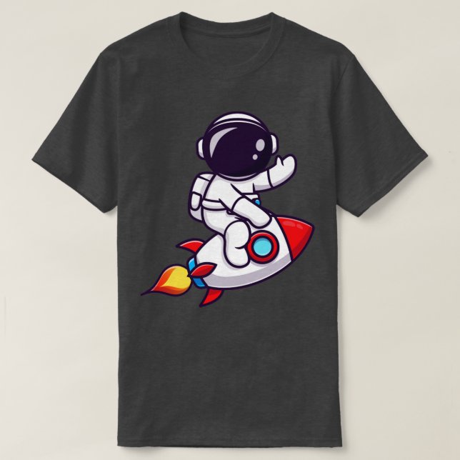 T-shirt Cute Astronaut Riding Rocket Et Waving Main Carto (Design devant)