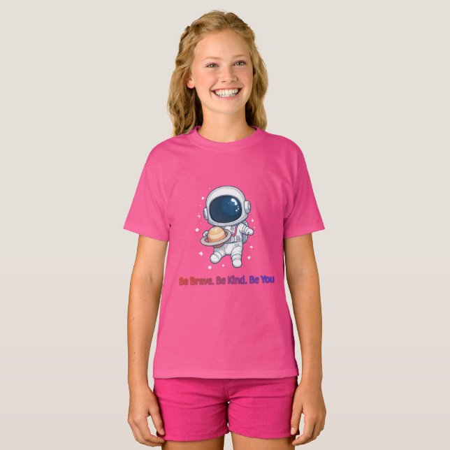 T-shirt Cute Astronaut Saturn Planet Space Explorer (Devant entier)