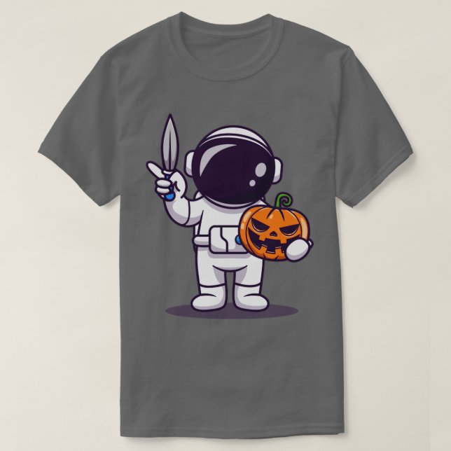 T-shirt Cute Astronaut Tenant Couteau Et Dessin Citrouille (Design devant)