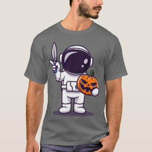 T-shirt Cute Astronaut Tenant Couteau Et Dessin Citrouille