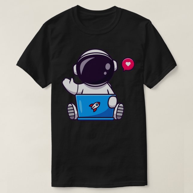 T-shirt Cute Astronaut Travaille Sur Le Cartoon Ordinateur (Design devant)
