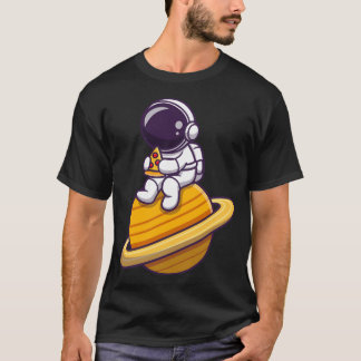 T-shirt Cute astronaute mangeant la planète de la pizza