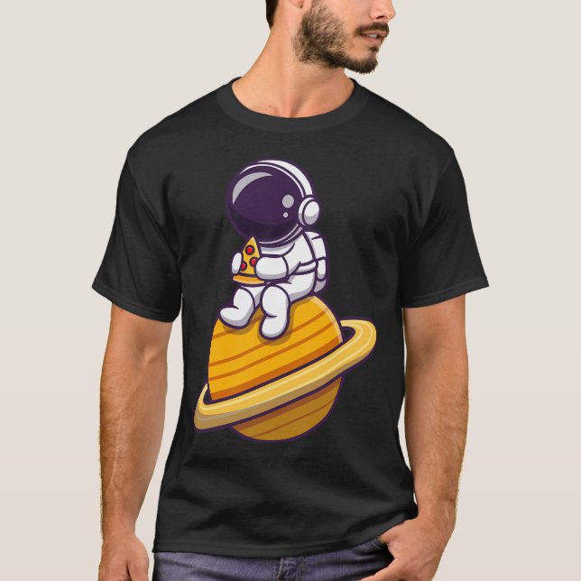 T-shirt Cute astronaute mangeant la planète de la pizza (Devant)