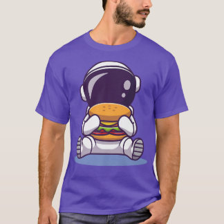 T-shirt Cute astronaute Manger Burger Cartoon Space Nourri
