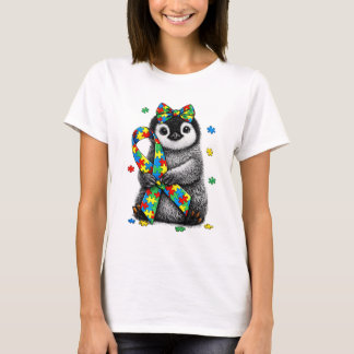T-shirt Cute Autism Awareness Penguin Puzzle Ribbon April 