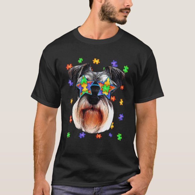 T-shirt Cute Autisme Schnauzer Chien Puzzle Lunettes de so (Devant)