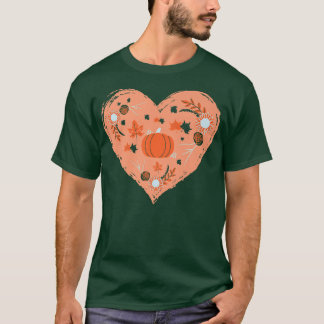 T-shirt Cute Autumn Heart with Pumpkin Leaf Fall For Autum