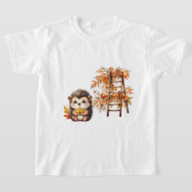T-shirt Cute Autumn Hedgehog with Harvest Ladder Illustrat (Poser)