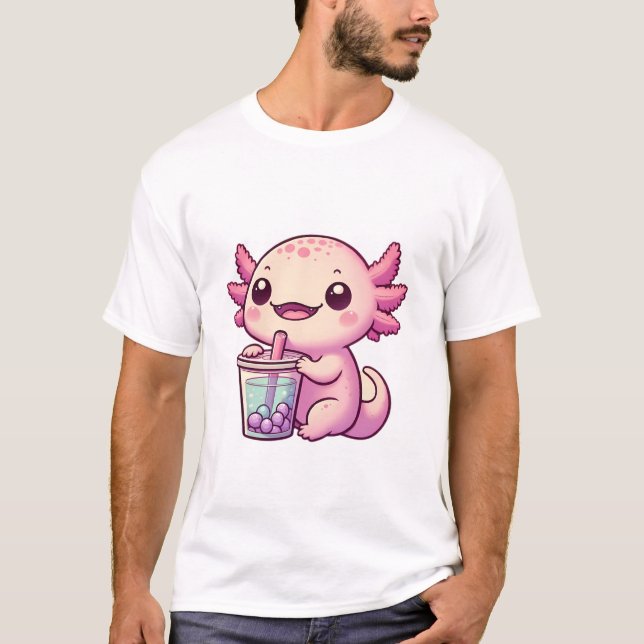 T-shirt Cute Axolotl Boire Boba Tea (Devant)