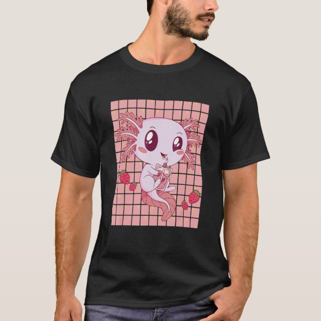 T-shirt Cute Axolotl Boire Lait Fraise (Devant)
