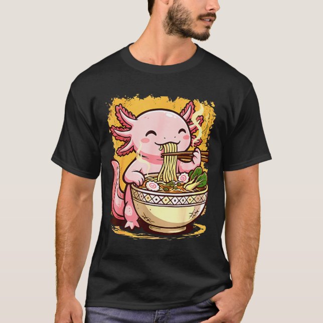 T-shirt Cute Axolotl Eats Ramen Noodles Axolotls Ramen  (Devant)