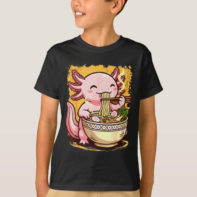 T-shirt Cute Axolotl Eats Ramen Noodles Axolotls Ramen  (Devant)
