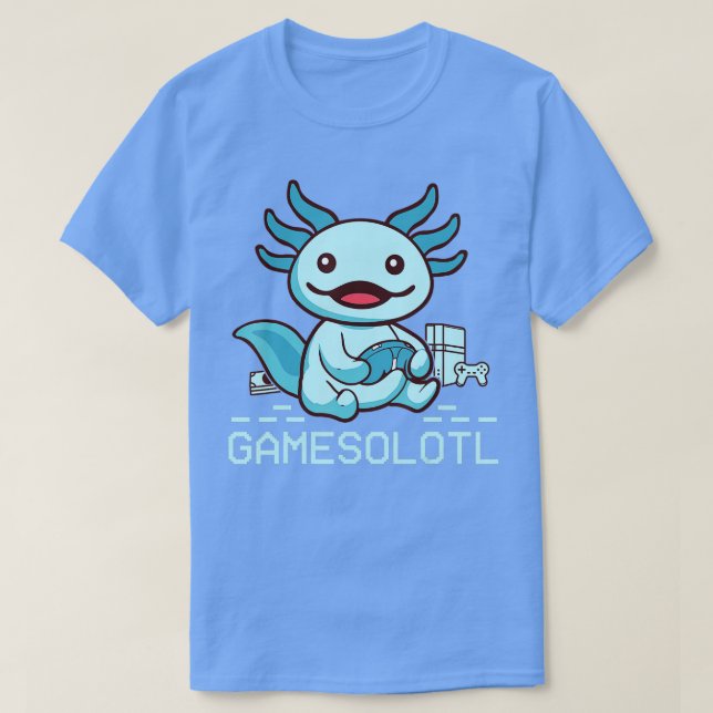 T-shirt Cute Axolotl Gamesolotl Blue Axolotl Salamander K (Design devant)