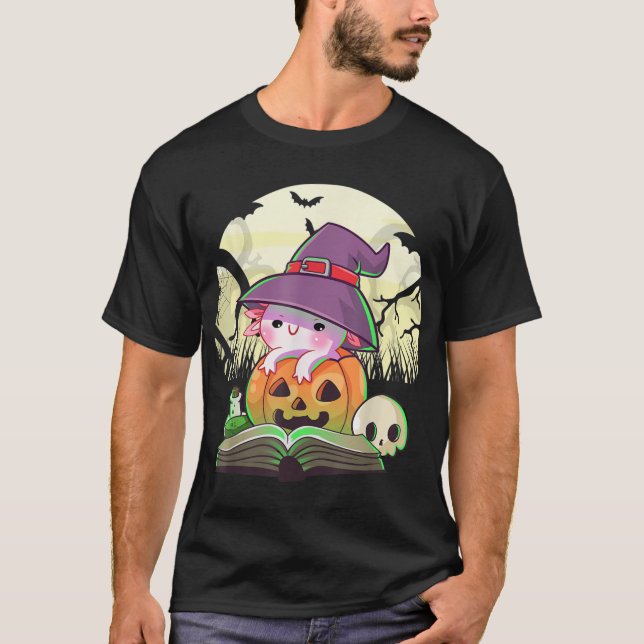 T-shirt Cute Axolotl Halloween Costume Citrouille Pastel G (Devant)