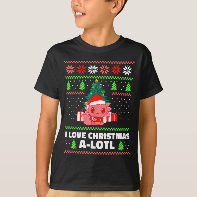 T-shirt Cute Axolotl I Love Christmas A-lotl Xmas Hat Sant (Devant)