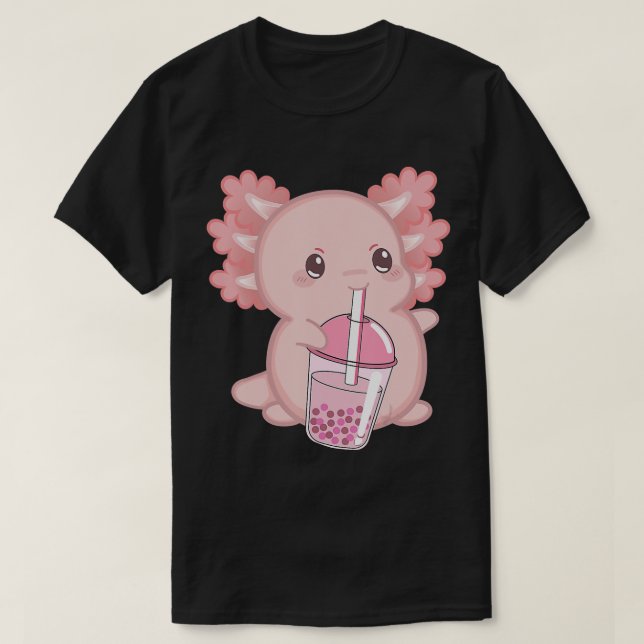 T-shirt Cute Axolotl Japonais Fraise Lait Anime rose K (Design devant)