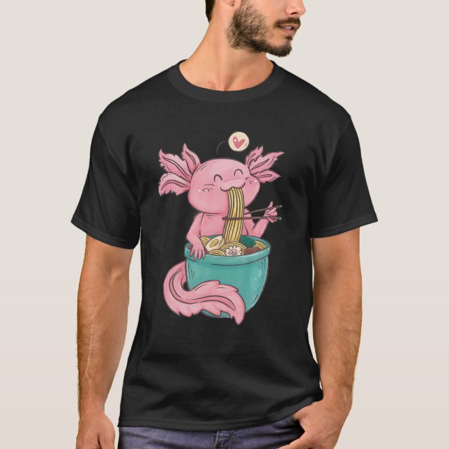 T-shirt Cute Axolotl Lover Snaxolotl Manger Ramen Kawaii A (Devant)