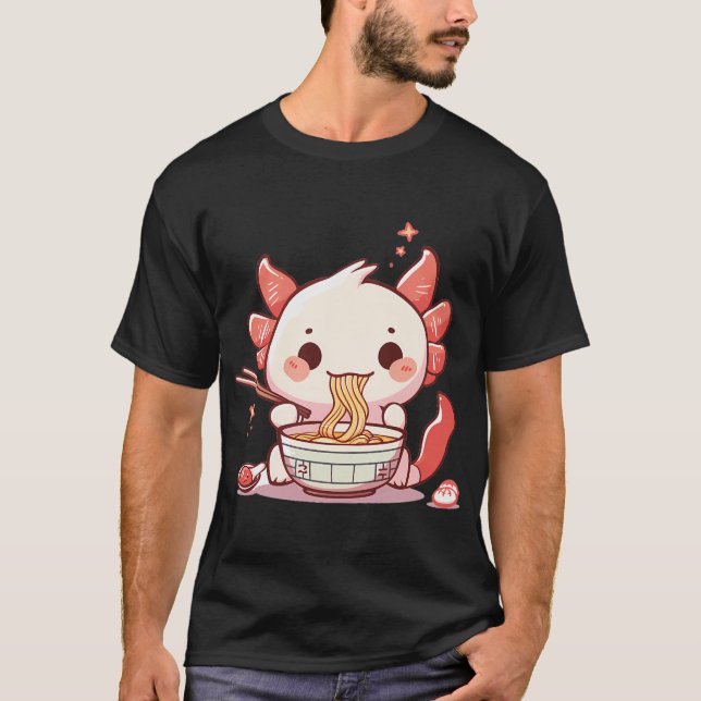 T-shirt Cute axolotl mangeant des ramen (Devant)