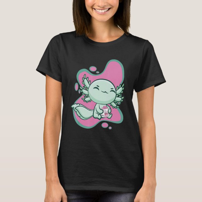 T-shirt Cute Axolotl With Strawberry Milk And Bubble Tea B (Devant)