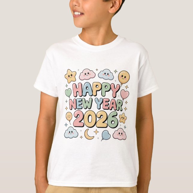 T-shirt Cute Baby Cartoon New Year 2026 Illustration (Devant)