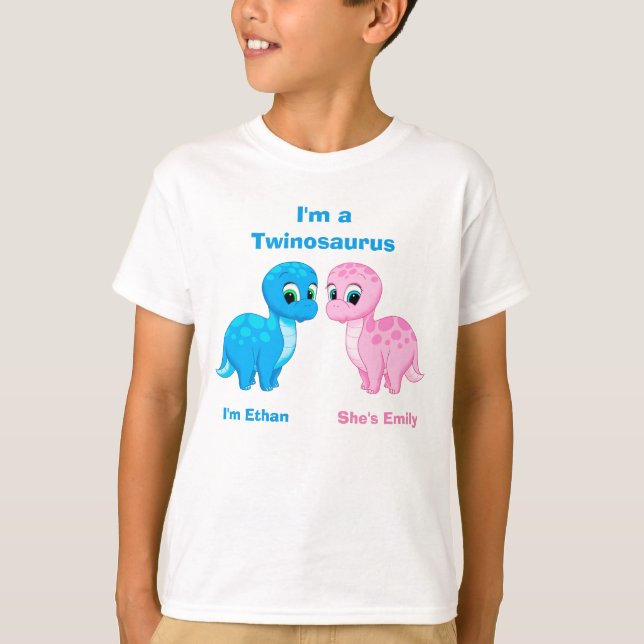 T-shirt Cute Baby Dinosaur Jumeaux Fraternel Personnalisé (Devant)