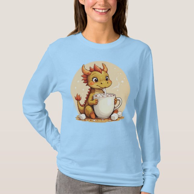 T-shirt Cute Baby Dragon Hot Chocolate Kids Kawaii Cozy De (Devant)