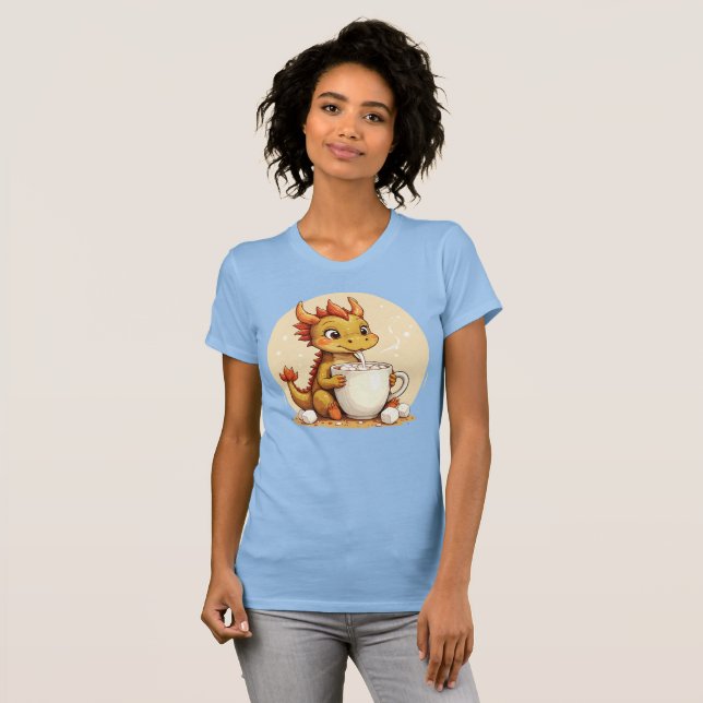 T-shirt Cute Baby Dragon Hot Chocolate Kids Kawaii Cozy De (Devant entier)