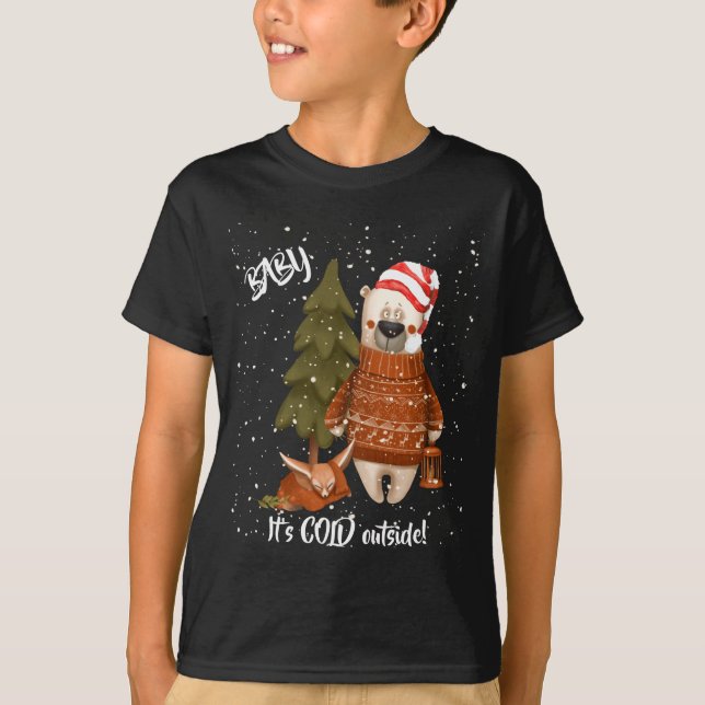 T-shirt Cute Baby Its Cold Outside Bear And Fox T Shirt  (Devant)