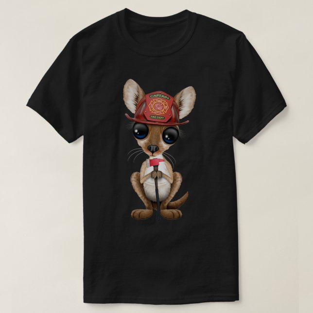 T-shirt Cute Baby Kangaroo Firefighter (Design devant)