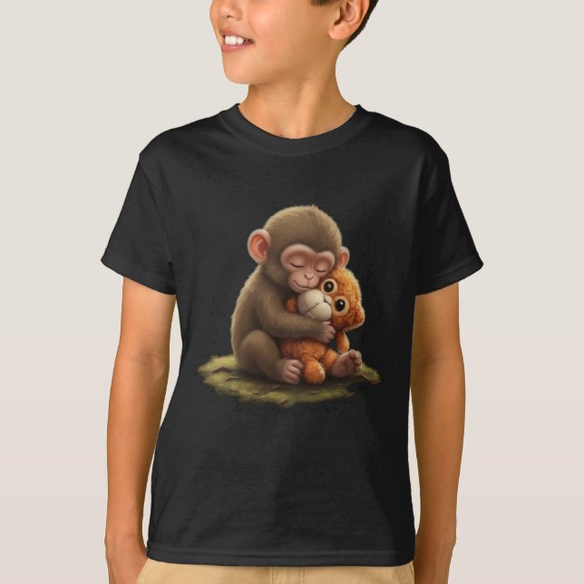 T-shirt Cute Baby Monkey Punch Viral Zoo Japan Design (Devant)