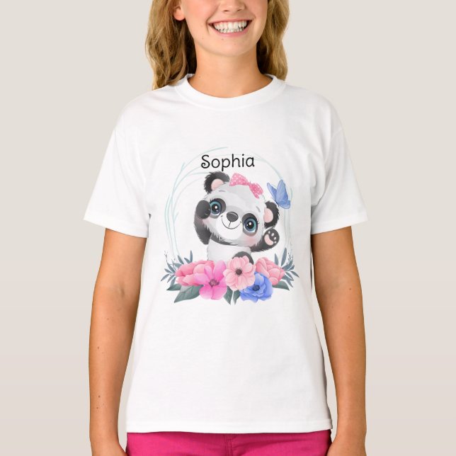 T-shirt Cute Baby Panda Flower Wreath Nom personnalisé (Devant)