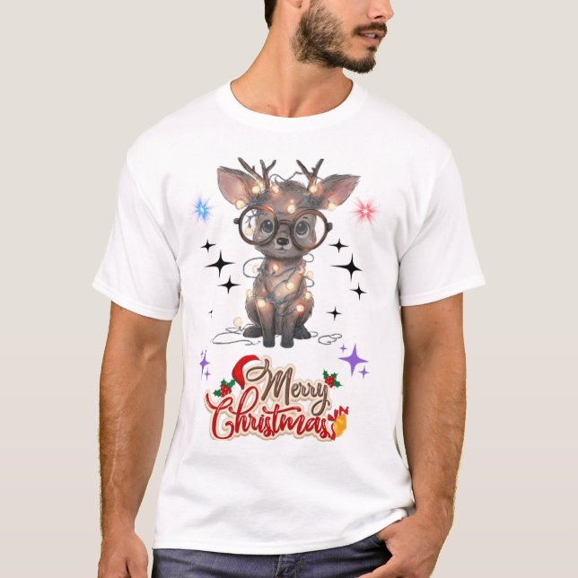 T-shirt Cute Baby Reindeer Wishing You a Merry Christmas! (Devant)