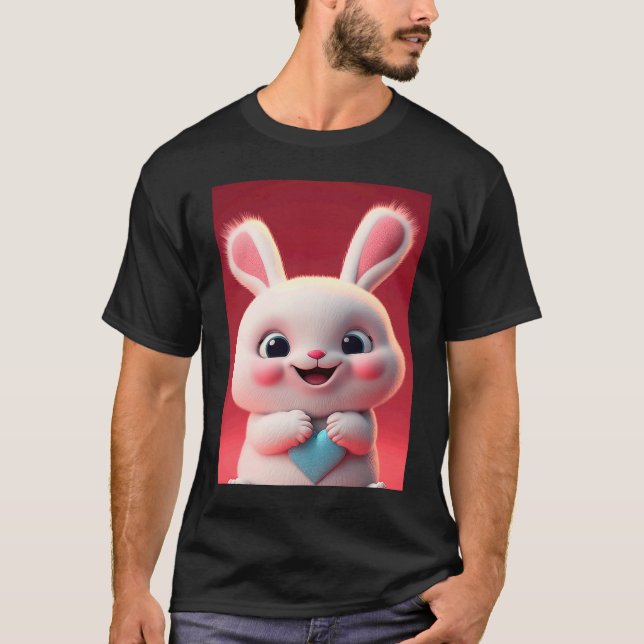 T-shirt Cute baby white rabbit happy smile big eyes Valent (Devant)