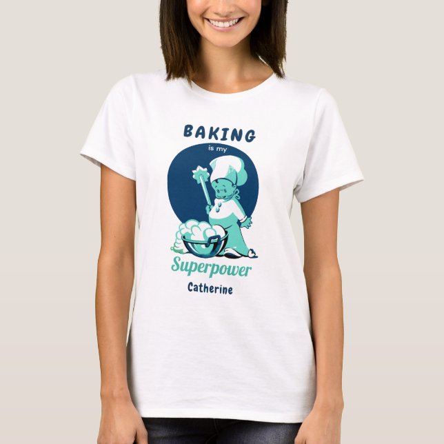T-shirt Cute Baking Bleu est ma superpuissance avec un nom (Devant)