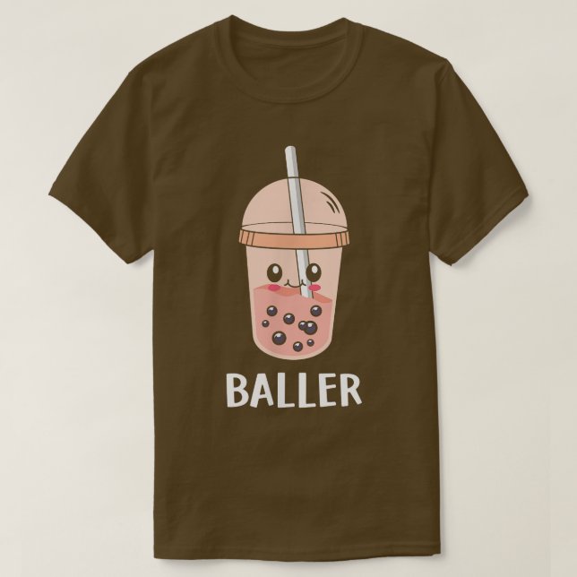 T-shirt Cute Baller Boba Tea Bubble Tea Anime Kawaii Neko  (Design devant)