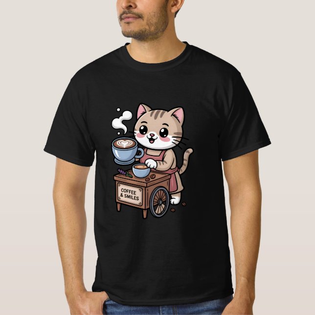 T-Shirt Cute Barista Cat Coffee Lover (Devant)