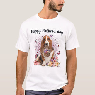 T-shirt Cute Basset Hound Maman Fleur Joyeuse Fête des Mèr