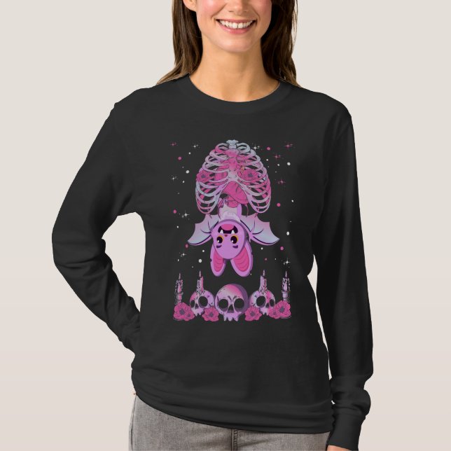 T-shirt Cute Bat Skull Pastel Goth Skeleton Kawaii (Devant)